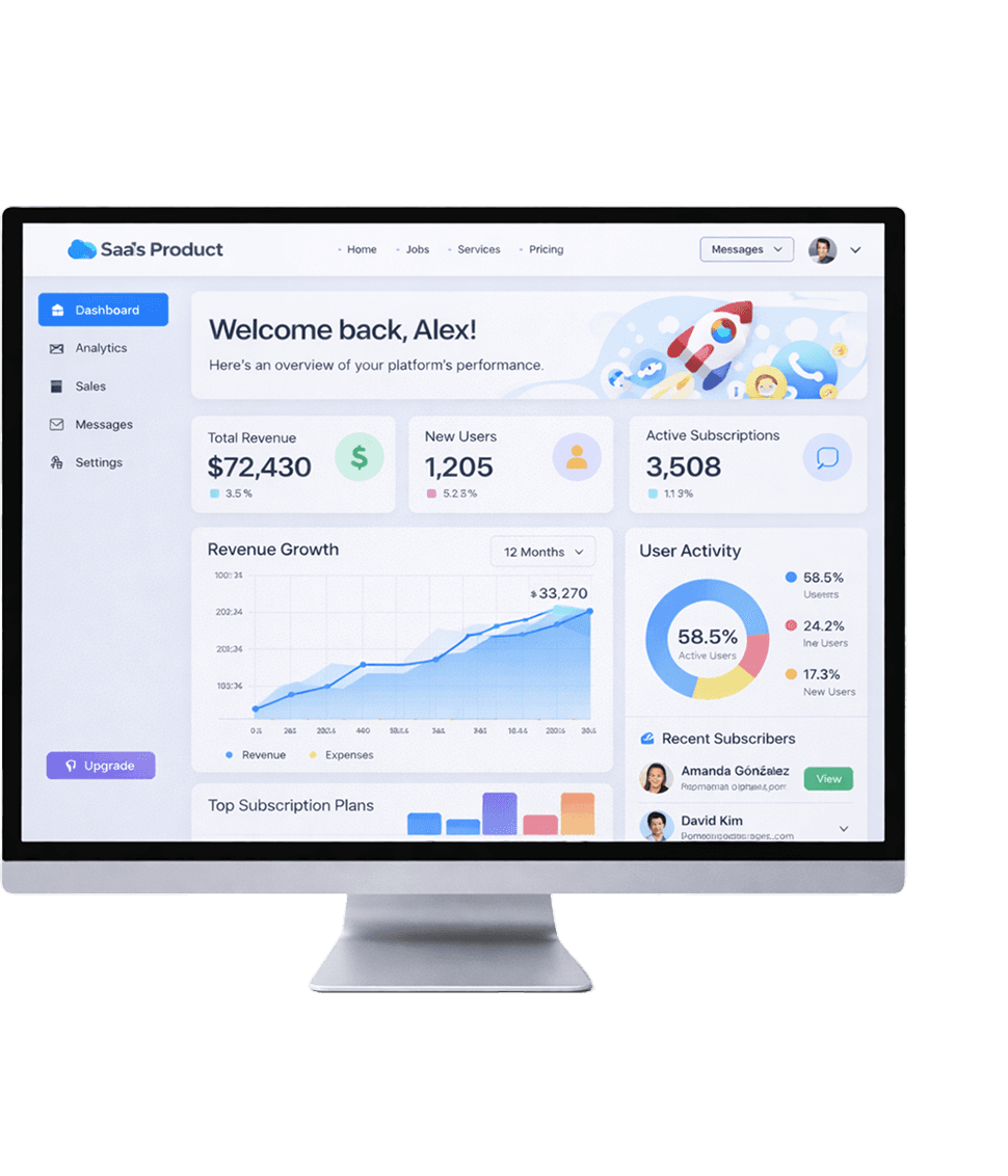 SaaS product development dashboard